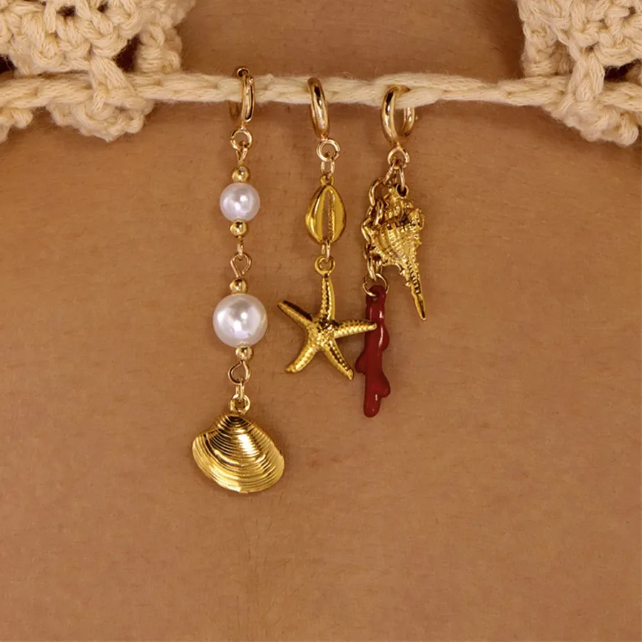 Authentic Stainless Steel Creative Conch Coral Seahorse Bikini Buckle Pendant For Women Starfish Fish Shell Pearl Bikini Swimwear Jewelry