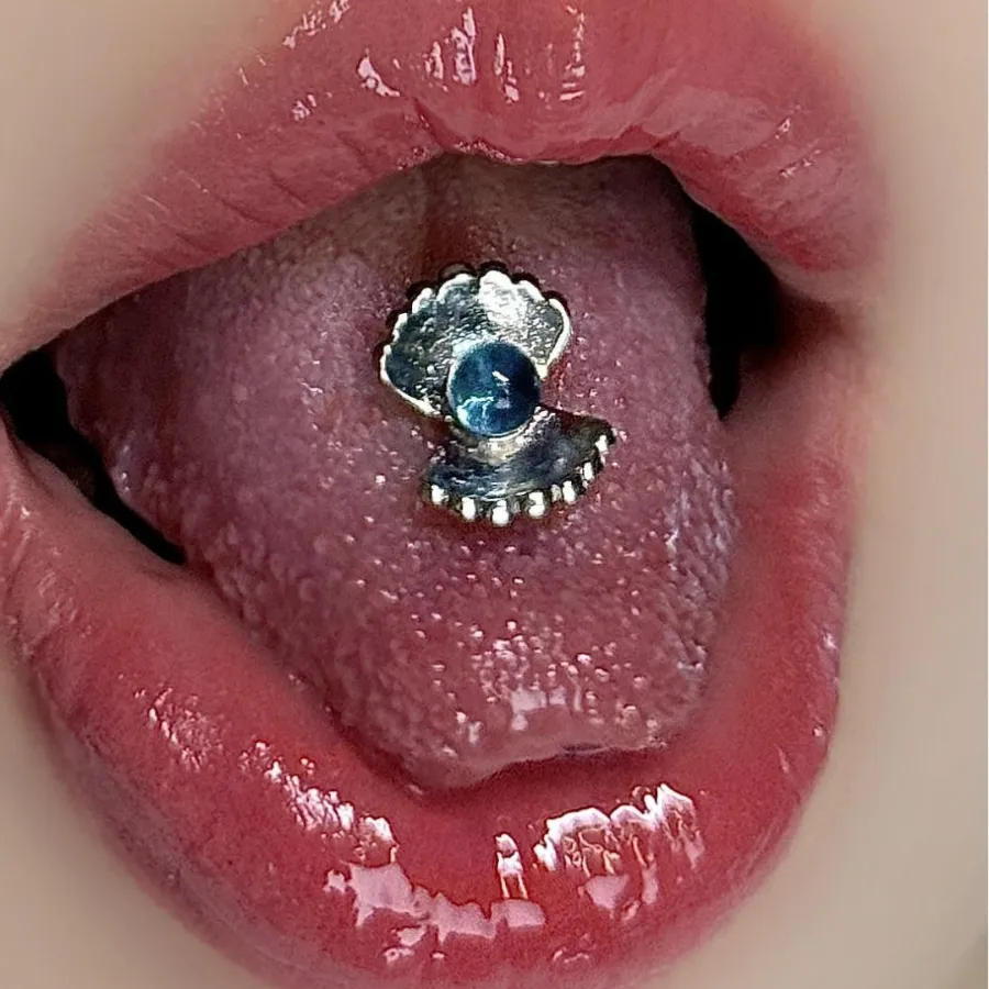 Authentic 2026 Unique Shell Tongue Ring Surgical Tongue Barbell Aesthetic Mermaid Piercing Jewelry with Imitation Pearl for Women