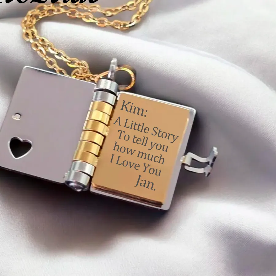 Authentic Atoztide Engrave Petite Book Locket Necklace Personalized Message Jewelry Pendant Chain Birthday
