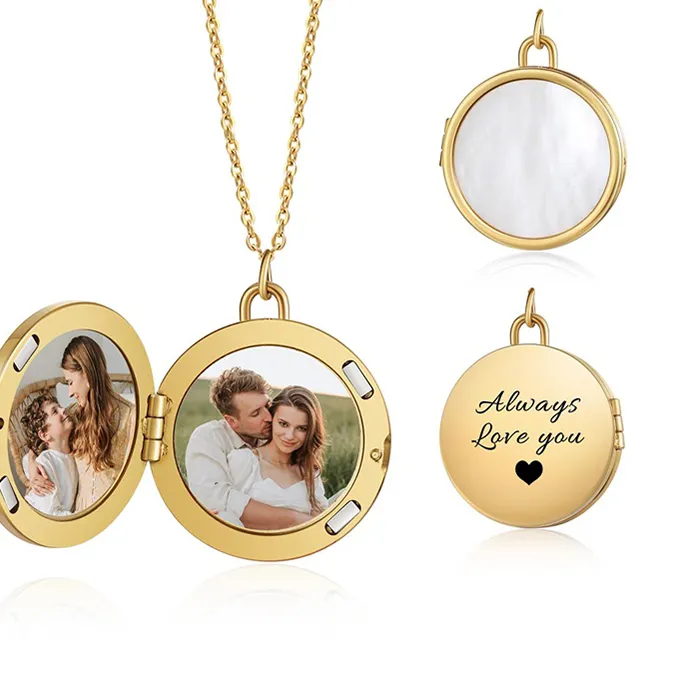 Authentic Personalized Photo Round Locket Necklace for Women Personalized Picture Engraving Text Necklace Jewelry for Anniversary