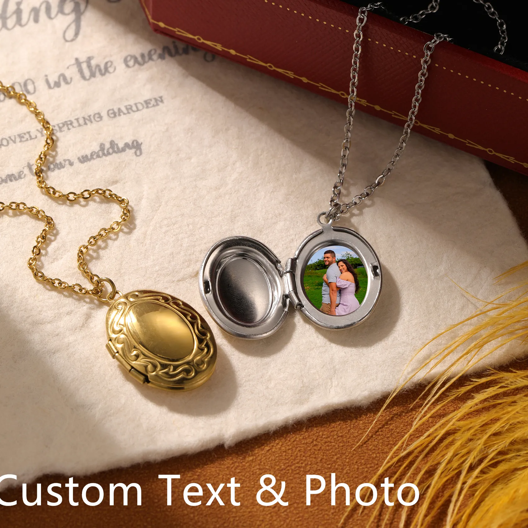 Authentic Custom Vintage Necklace with Photo Personalized Oval Locket Necklace Engraved Text Locket with Photo Anniversary for Mom