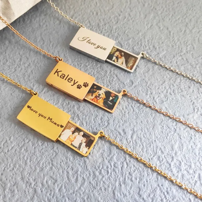 Authentic Personalized Photo Locket Necklace - Custom Pull-Out Envelope Pendant with Engraved Message Meaningful