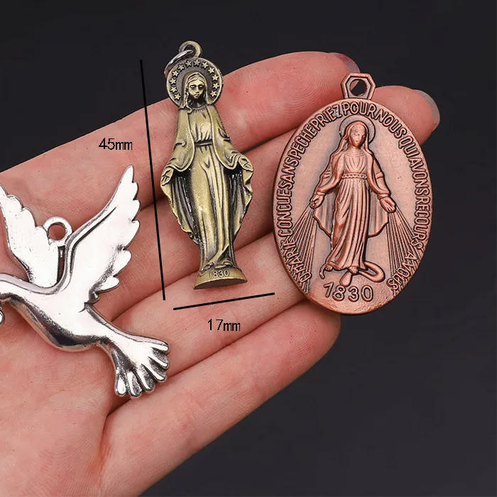 Authentic 2pcs Catholic Colorful Virgin Mary Pendant Medallion DIY Pendant for Christian Jewelry Crafts