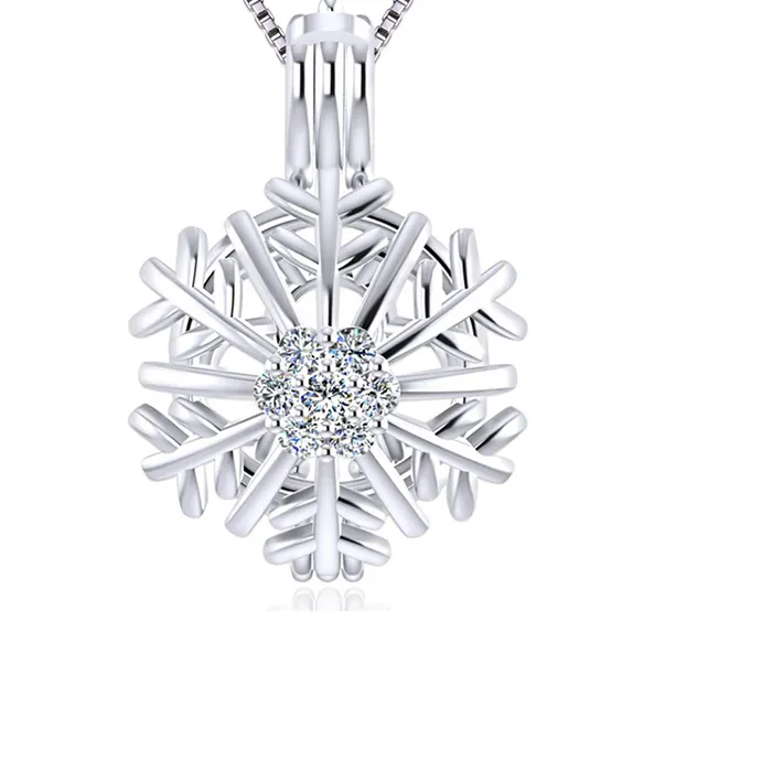 Authentic Cluci 925 Sterling Silver Winter Snowflake Pendant Zircon Pearl Cage Pendant Christmas Wish Pearl Locket Sc345Sb