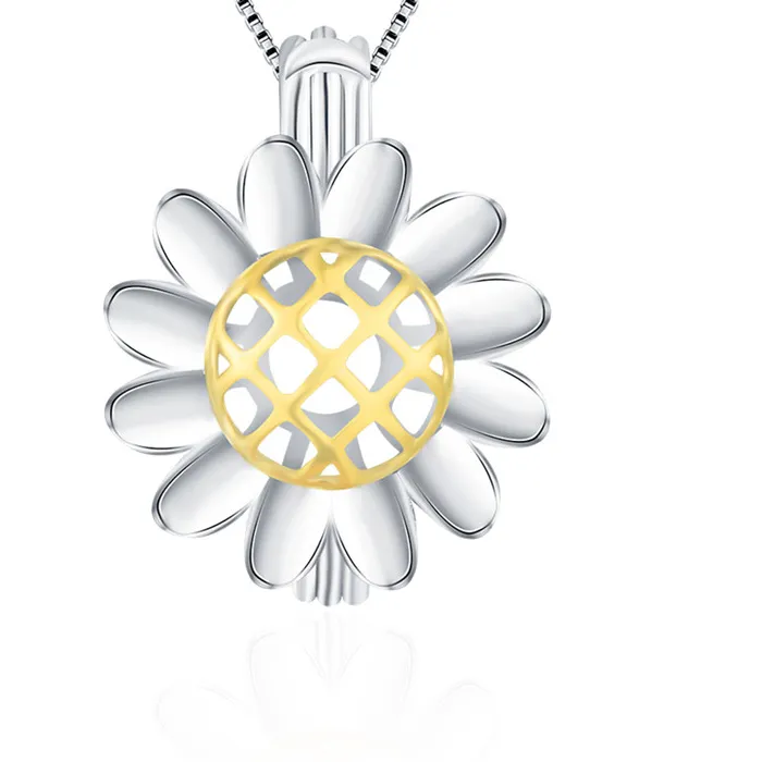 Authentic Cluci 3Pcs Silver 925 Sunflower Hollow Cage Pendant Fine Jewelry 925 Sterling Silver Pendants Pearl Locket Sc269Sb