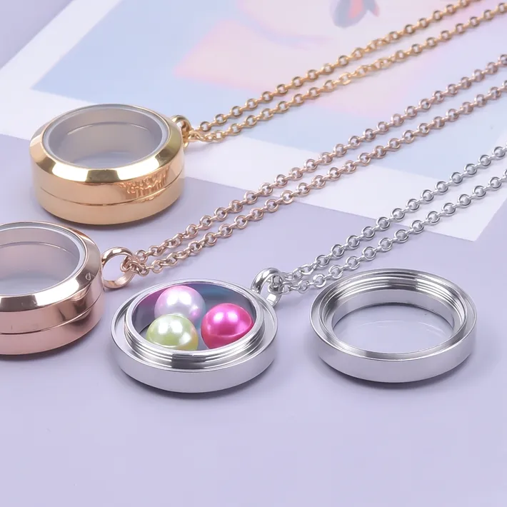 Authentic Never Fade Round Locket Pendant Necklaces For Women Men's Medallion Living Lockets Memory Jewelry Pendentif