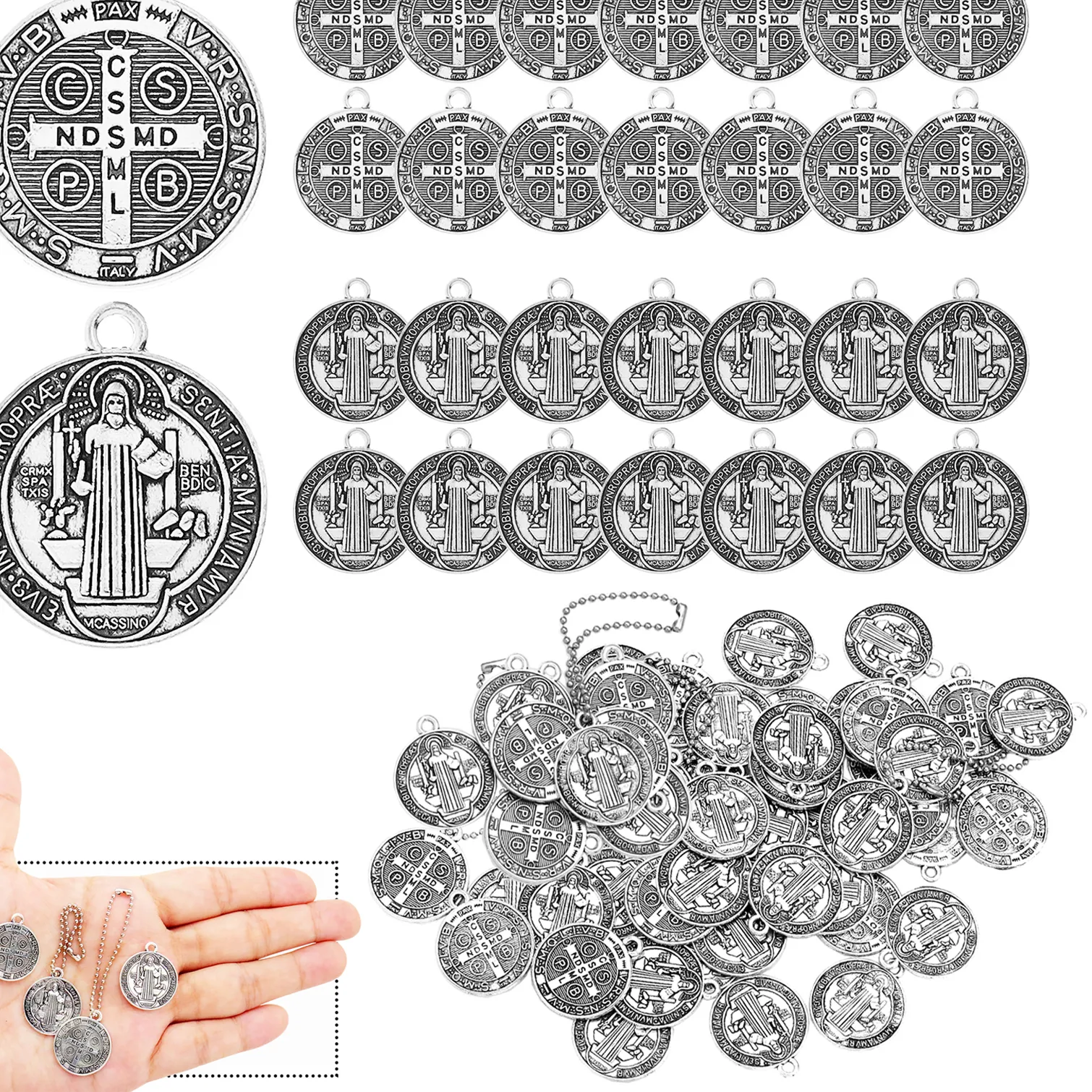 Authentic Saint Benedict Medallion Charms Jesus Cross Catholic San Benito Pendants For Handmade Diy Religious Necklaces Bracelets Jewelry