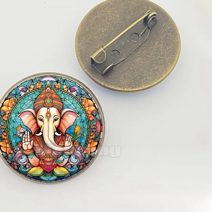 Authentic Sacred Elephant Ganesha Brooch Buddha Wealth Elephant Glass Pins Badge Men And Women Jewelry Gift
