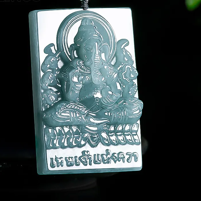 Authentic Natural Blue Water Jadeite Ganesha Pendant Ice Jade Elephant God Wealth Deity Necklace High-End Fashion Jewelry for Men & Women