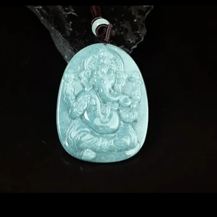 Authentic Celestial Blue Ganesha Jade Talisman – Hand‑crafted Elephant Charm