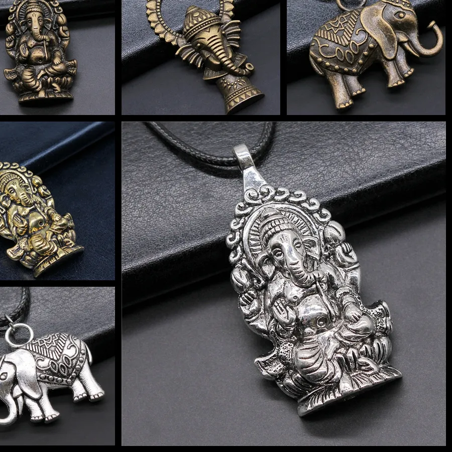 Authentic Creativity Retro Exquisite Fashion Party Jewelry Accessories Gift Ganesha Buddha Elephant Pendant Necklace Black Leather Chain
