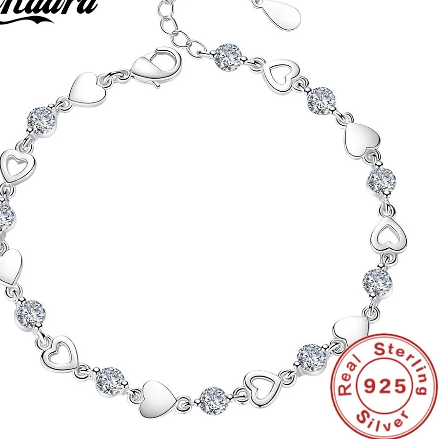 Authentic Andara S925 Sterling Silver Bracelet Love Zircon Purple Crystal Engagement Jewelry Gift for Women