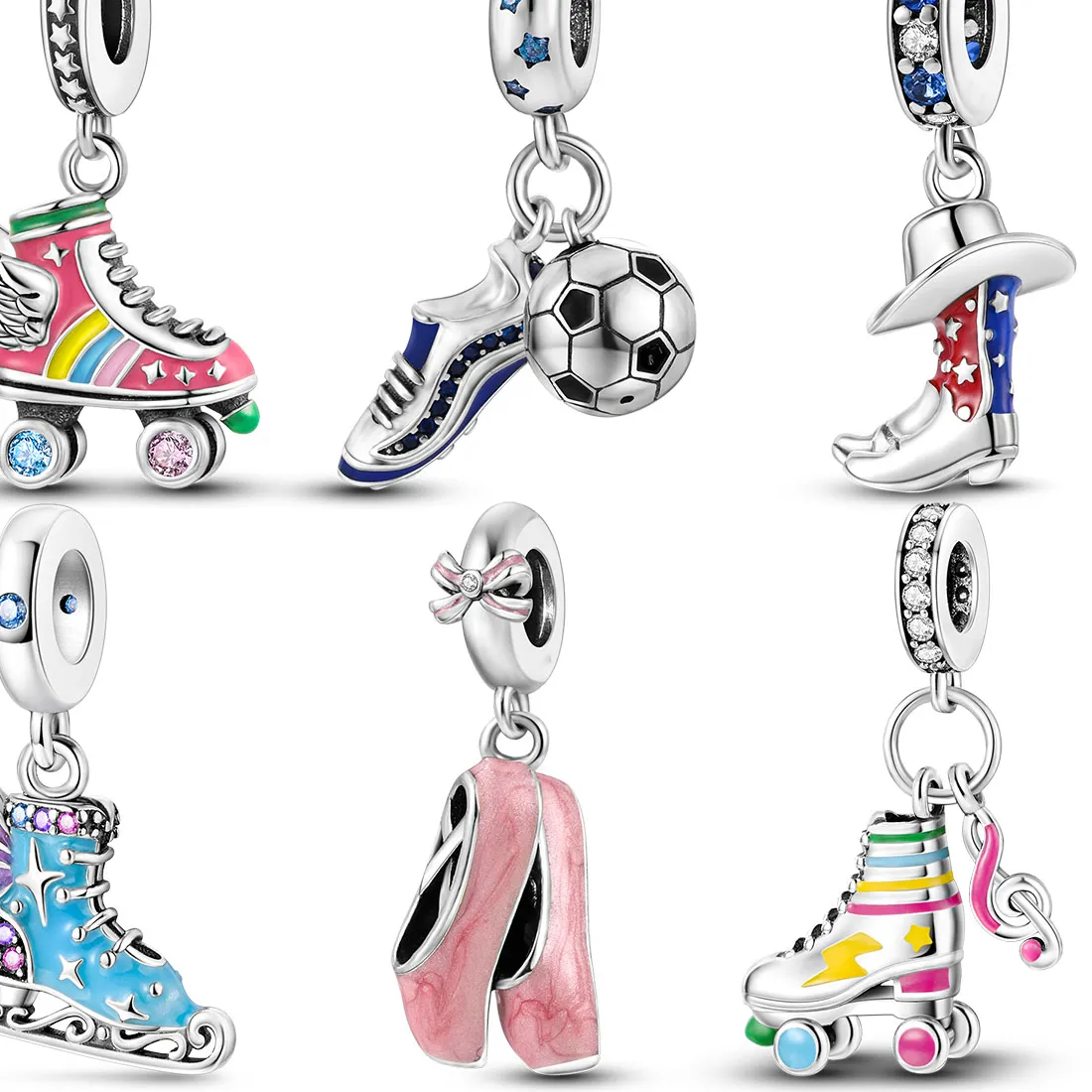 925 Sterling Silver Sport Love Dangle Fit Bracelet Necklace Skate Shoes Beads Pendant Silver 925 Original Jewelry