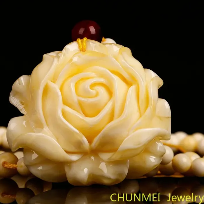 Authentic Beeswax Necklace Female AMBER PENDANT White Honey Wax Pendant Rose White Beeswax Woman Pendant