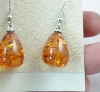 Authentic fashion Natural  Precious Modernist TEARDROP GOLDEN HONEY Amber Water droplets earring pendant Jewelry making earring A15