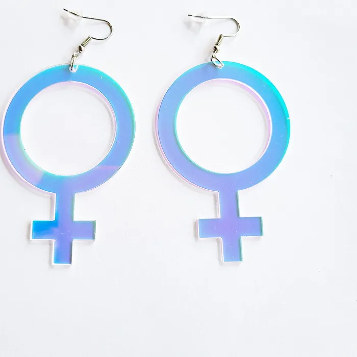 Authentic Prismatic Gender Symbol Laser-Etched Acrylic Talisman Earrings