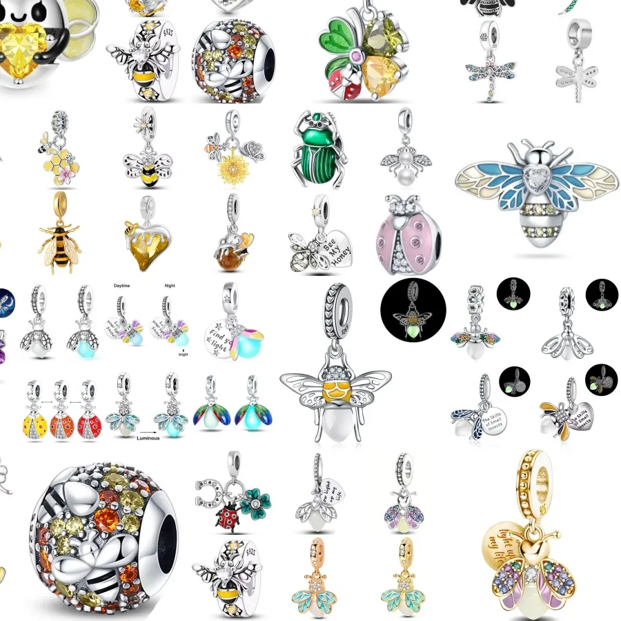 Authentic Hot Selling 925 Silver, Honey,Beetle Beads, Dragonfly,Firefly Pendant Fit Original Bracelet DIY Accessories Exquisite Jewelry ﻿