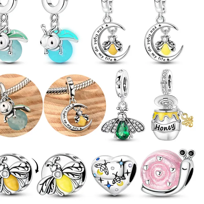 Authentic Firefly Moon Snail Honey Dangle Original Charms Silver Plated Beads Fit Bracelets Bag Keychain Charms Diy Women Accessory