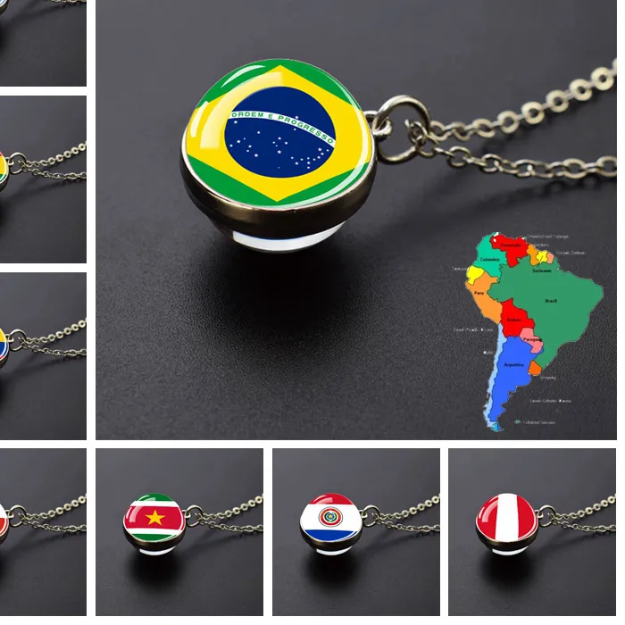 Authentic South America Country Flag Glass Ball Necklace Brazil Argentina Chile Colombia Peru Flag Pendant Necklace Patriot