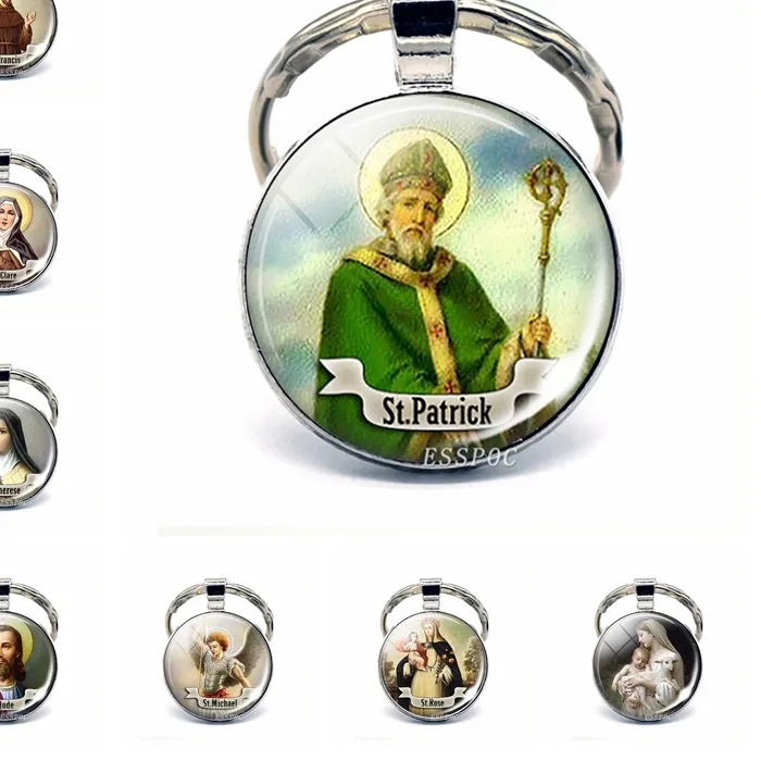 Authentic St Patrick Blessed Virgin Mary Keychain Saint Key Chain Silver Color Keychains Keyrings Catholic Jewelry St. Patrick's Day