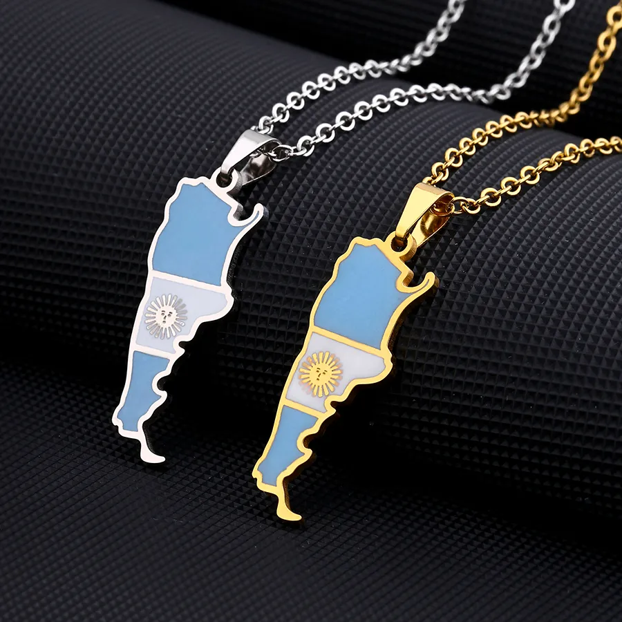 Authentic Argentina Map Flag Pendant Necklace For Women Men Gold Silver Color Argentine Jewelry Patriotic