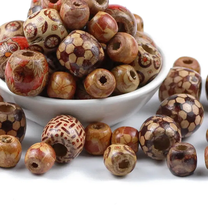 Authentic 10~100pcs Painted Wooden Round Loose Beads Big Hole Fit Charm European DIY For Bracelets Jewelry Making Findings 9*10/16*17mm