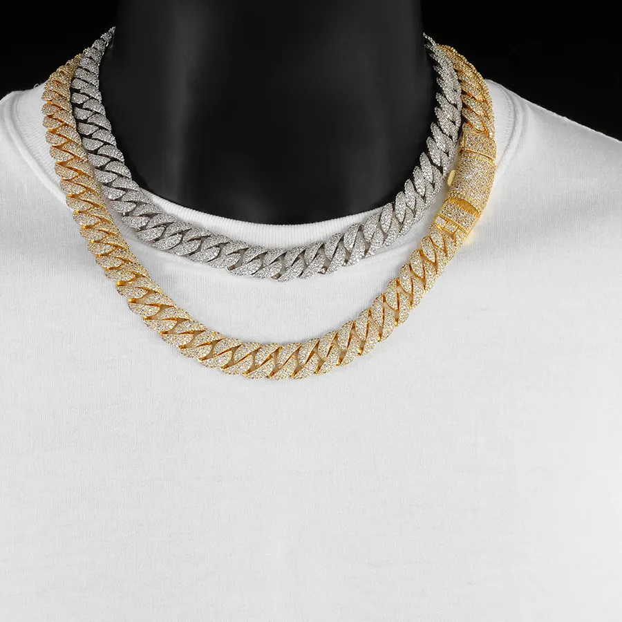Authentic Iced out 14mm 3 Row Diamond Cuban Link Necklace Exquisite Inlaid With Shiny CZ Fashionable Buckle Design Hip Hop Jewelry