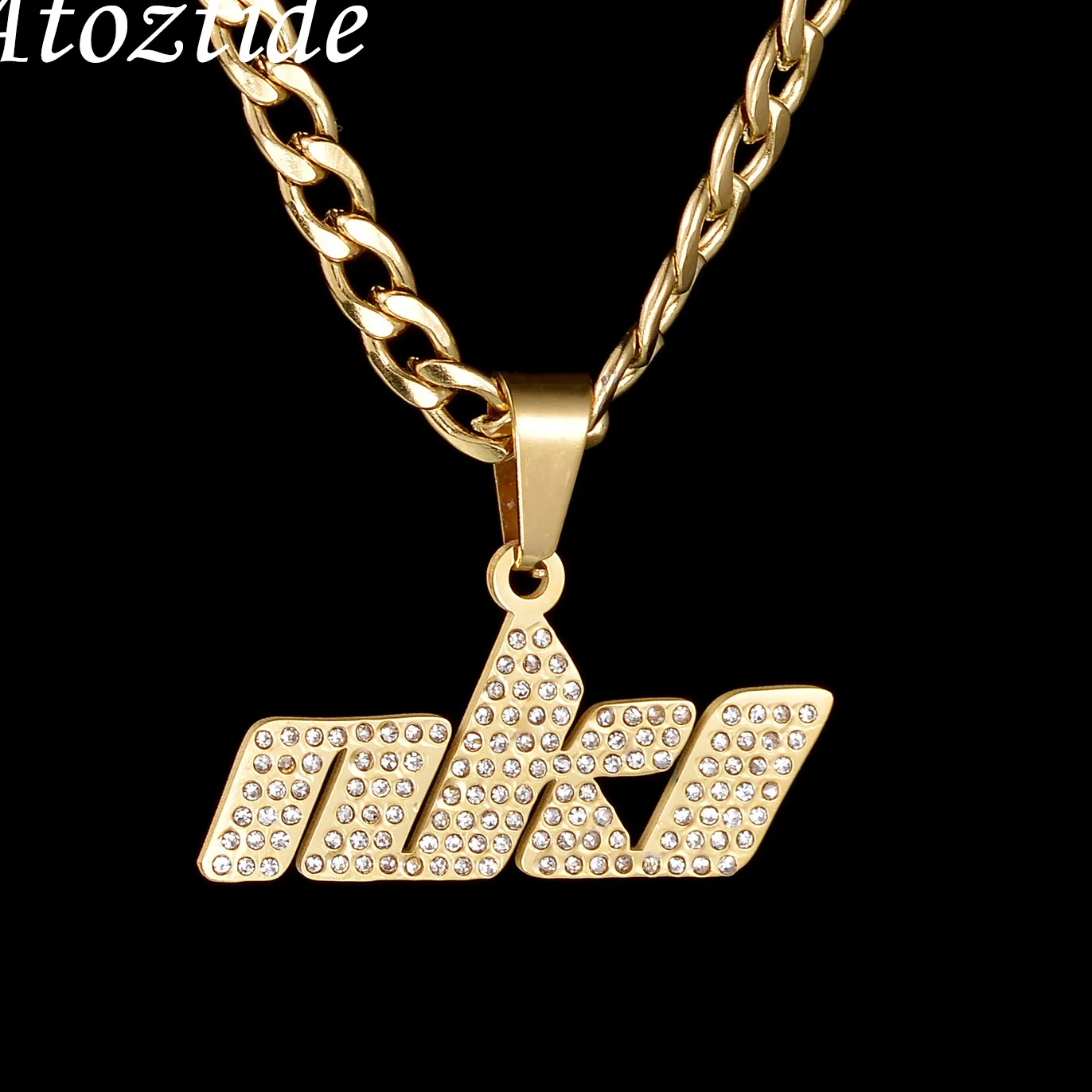 Authentic Atoztide Personalised Zircon Custom Name Necklace for Women Thick Cuban NK Chain Bling Stone Letter Pendant