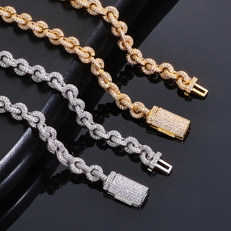 Authentic Hhiok 8Mm Cuban Chain 5A Cubic Zirconia Iced Inlay O Chain Hip Hop Style Delicate And Necklace