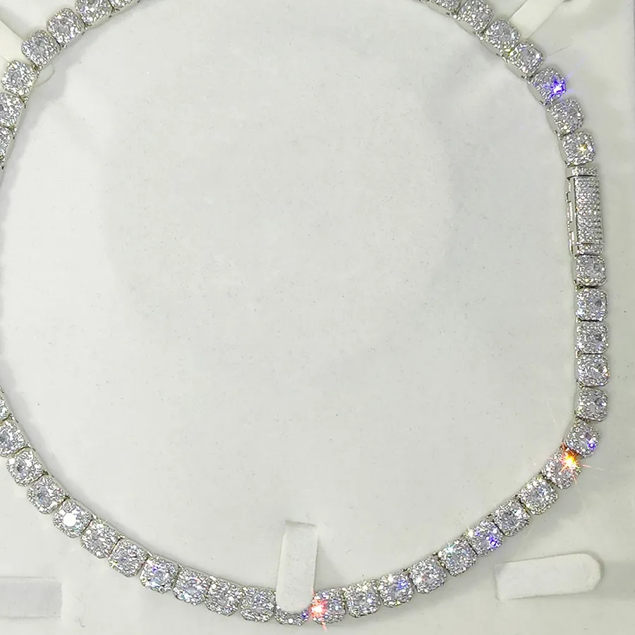 Authentic 7Mm Iced Out Cubic Zirconia Chain Necklace Square Cz 5A Grade Stones Hip Hop Tennis Chain Necklace Jewelry