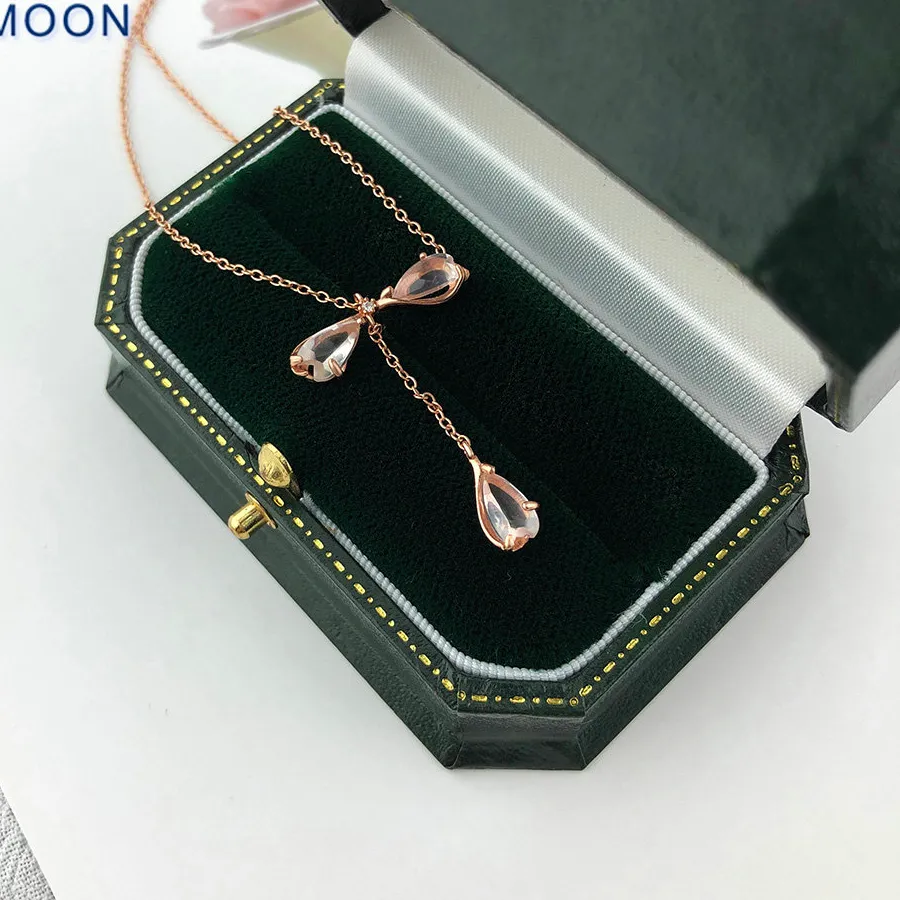 Authentic LAMOON Sakura Petal Pendant Necklace For Women Quartz Cherry Blossoms 925 Sterling Silver 18K Rose Gold Plated Jewelry Wholesale