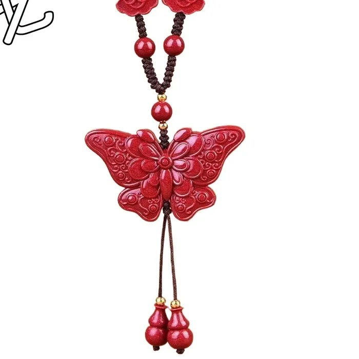 Authentic Whispers of Good Fortune: Red Cinnabar Jade Butterfly Pendant