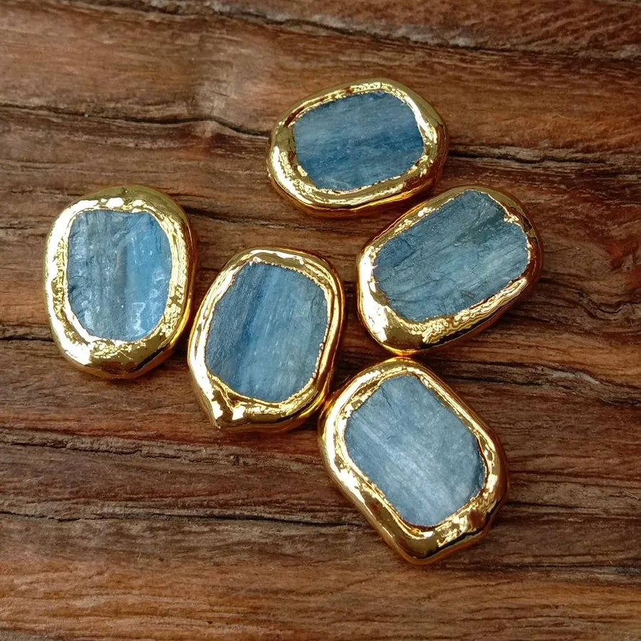 Authentic Celestial Blue Kyanite Fragments: Gold-Edged Vessels of Clarity