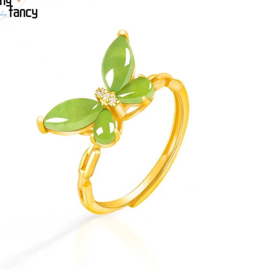 Authentic Jade Butterfly: S925 Silver Ring of Transformation & Vitality
