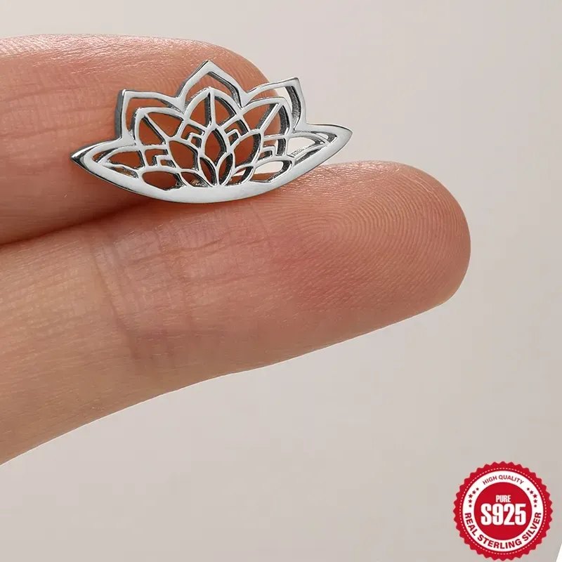 Authentic Aide Bohemian Mandala Lotus Flower Punk Earring Geometric Hidden Helix Piercing 925 Silver Halloween Accessories Jewelry
