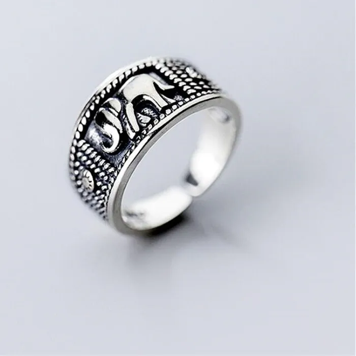 Authentic Retro Thai Silver Personality Elephant 925 Sterling Silver Jewelry Sweet Animal Domineering Exquisite Opening Rings R229