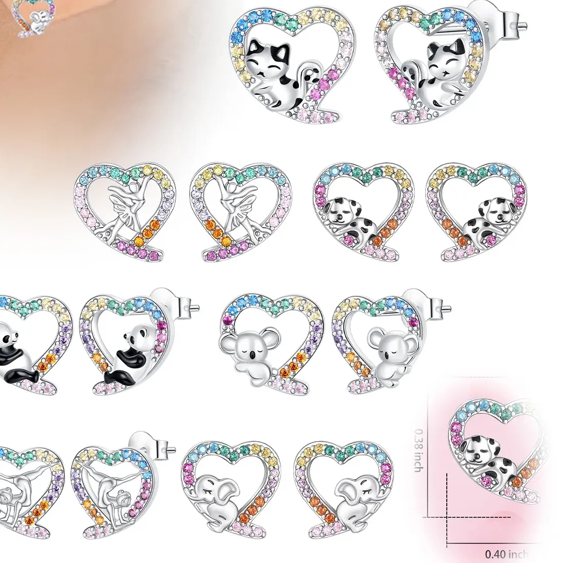 Authentic S925 Sterling Silver Cat panda koala elephant Animal series Zircon Earrings for Women Luxury Jewelry Wedding Birthday