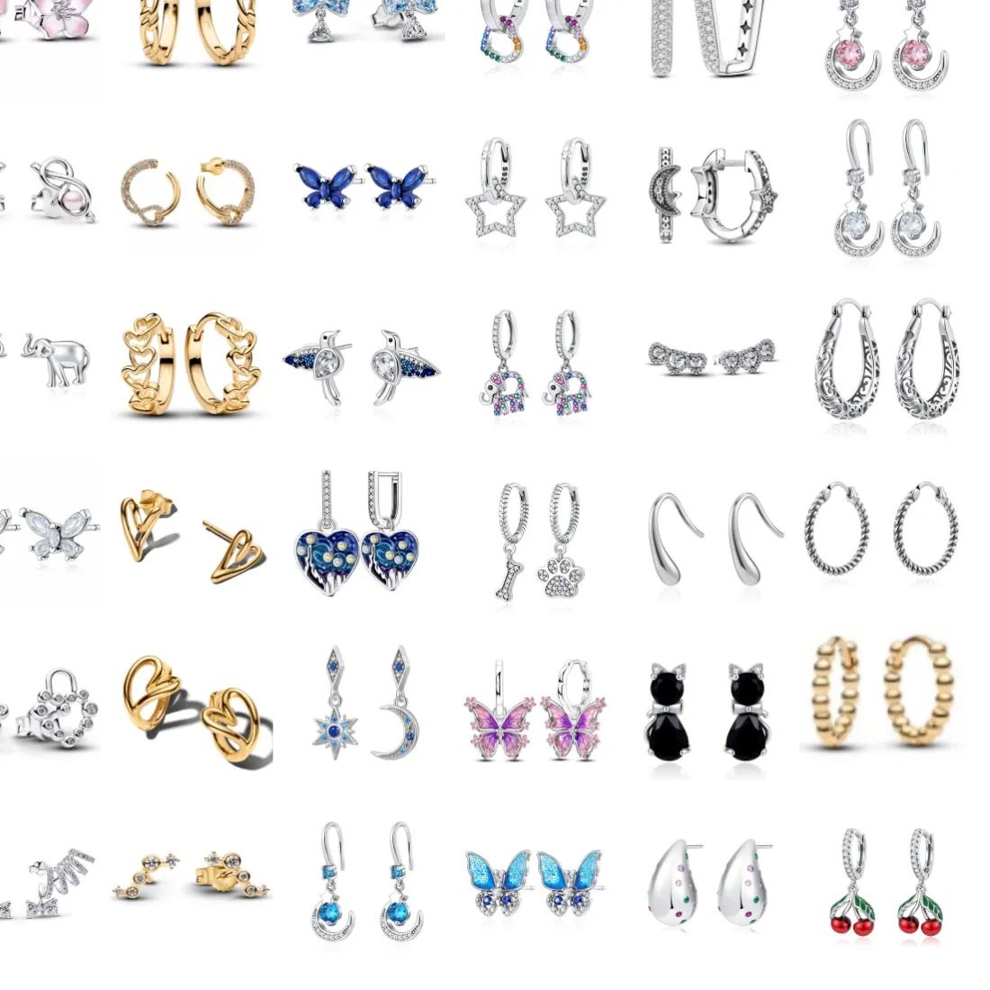 Authentic Elephant's Grace: 925 Silver Earrings with Cherry Blossom, Butterfly, and Heart - A Symbol of Good Fortune and Love