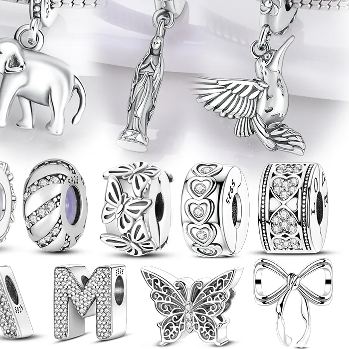 Authentic 925 Sterling Silver Charm Beads Elephant Butterfly Bird Cross Pendant For Original Bracelet Necklace Women DIY Gifts