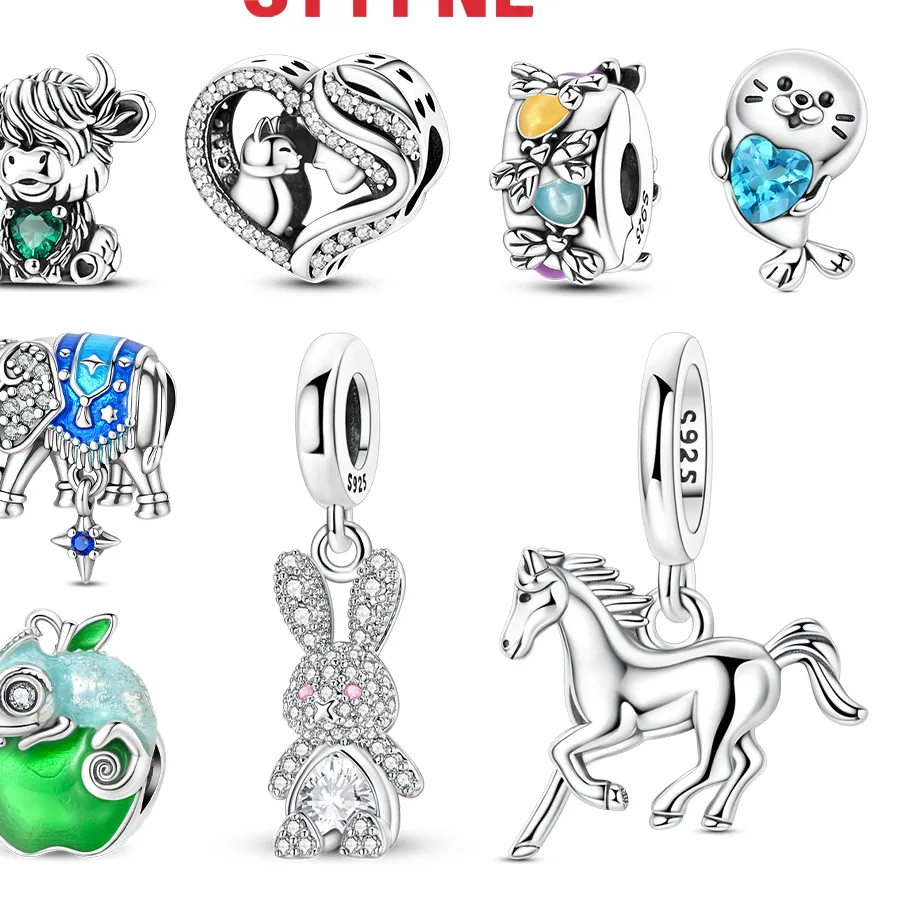 Original Charms 925 Silver Blue Elephant Rabbit Chameleon Firefly Animal Beads Pendant Fit Bracelet Bangle Diy Fine Jewelry