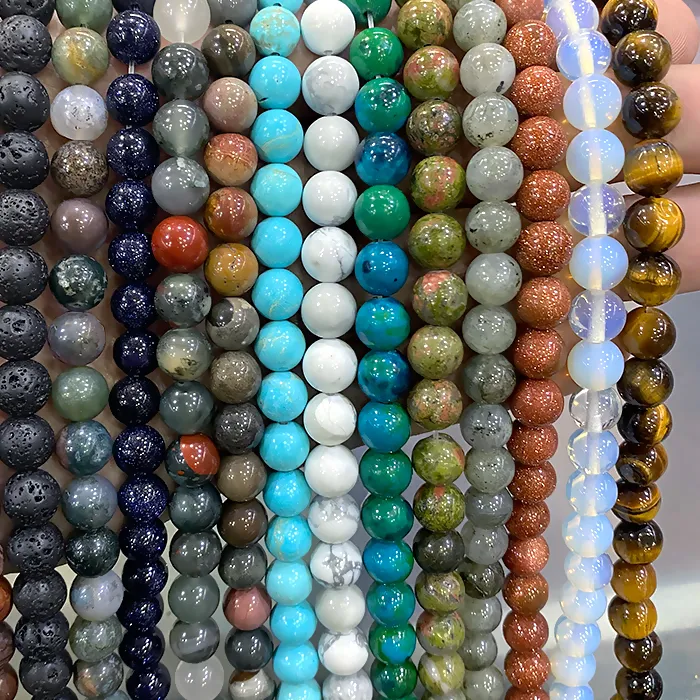 Authentic Natural Stone Beads Tiger Eye Amazonite Agates Quartz Lava Round Loose Beads Diy Bracelet Necklace For Jewelry Making 15 Strand