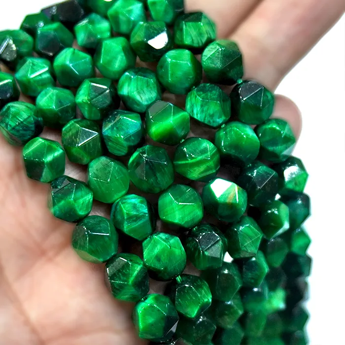 Authentic Diamond Faceted Green Tiger Eye Natural Stone Round Beads DIY Bracelet Necklace Charms for Jewelry Making 15" Strand 6 8 10MM