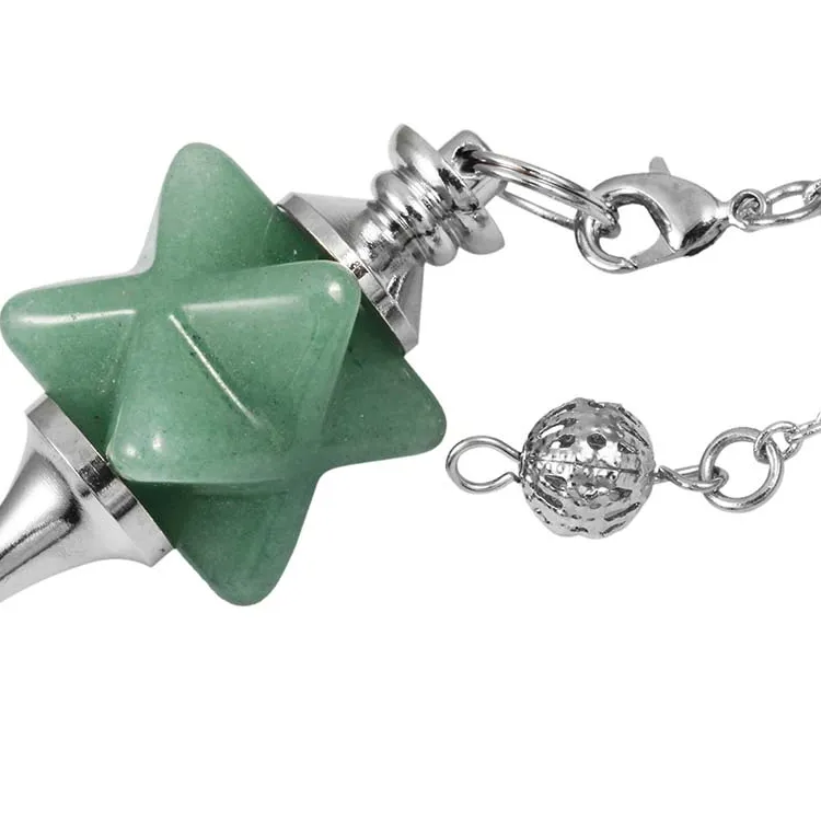 Authentic Crystal Stone Merkaba Star Pendulums For Dowsing Divination Natural Rose Quartz Black Agates Spiritual Pendulum Pendant Pendules