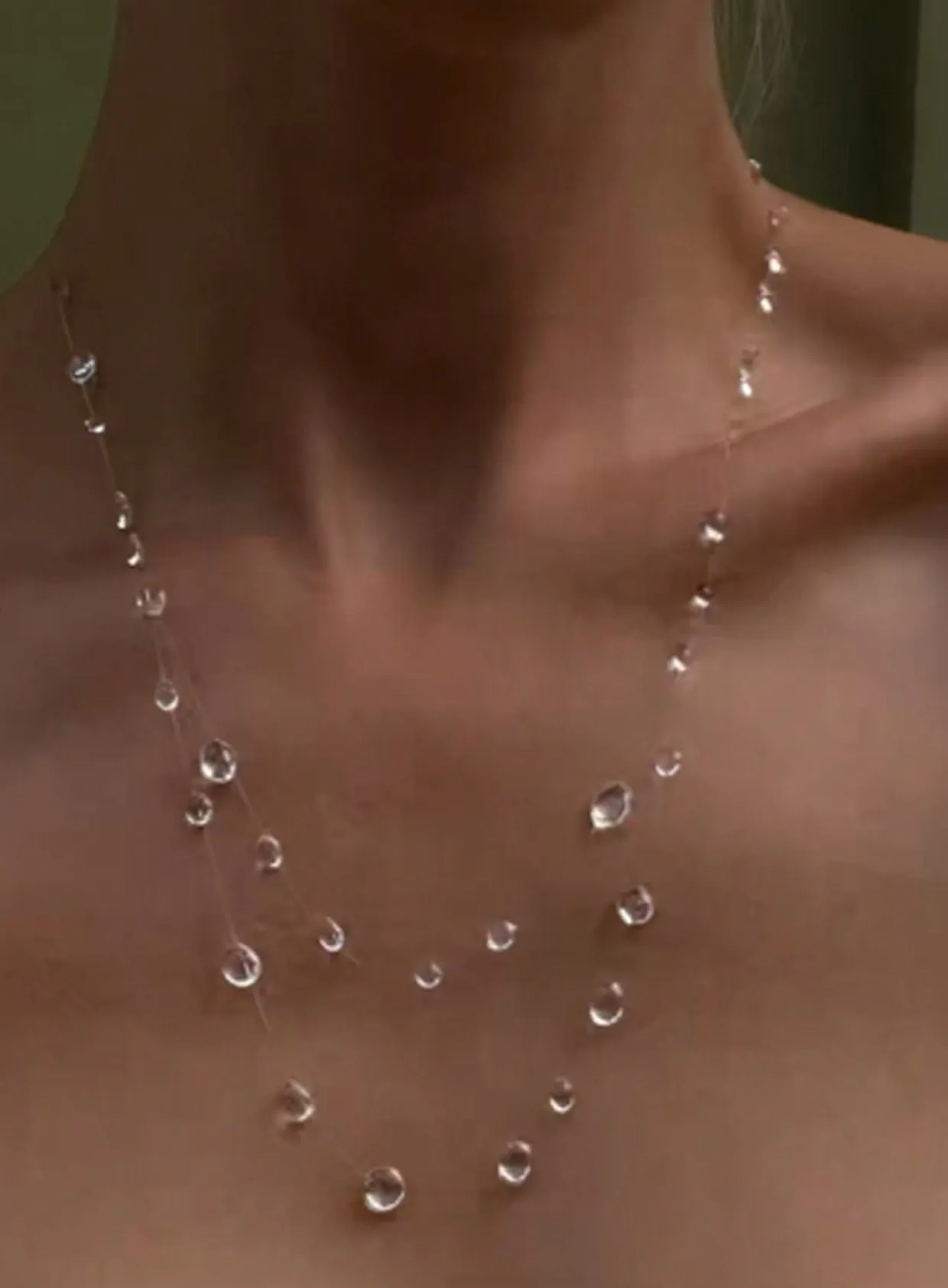 Authentic Clear Dewdrop Tassel Series Necklace Minimalist Drip Glue Beads Clavicle Chain Women Holiday Niche Trendy Jewelry