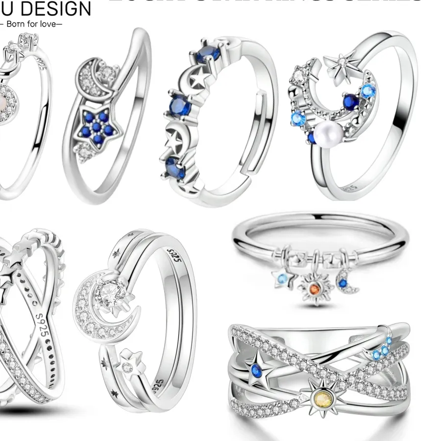 Authentic 2024 925 Silver Shooting Stars Open Ring Zircon Shining Ring Original S925 Finger Wedding Ring DIY Women Fine Jewelry