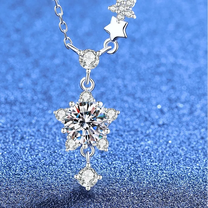 Authentic Mozambique s925 sterling silver necklace, women's shooting star Korean version versatile light luxury snowflake pendant