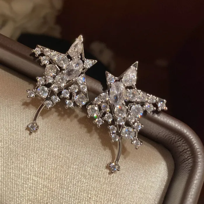 Authentic Star Drop Earrings For Women Luxury Cubic Zirconia Dangle Earrings Silver Plated Sparkling Shooting Star Bridal Jewelry Daily