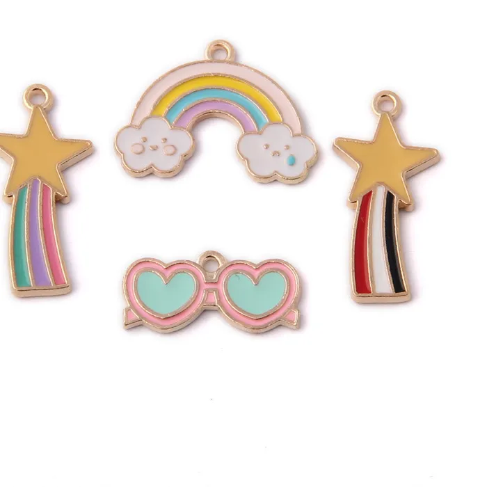 Authentic 10pcs Metal Enamel Rainbow Cloud Shooting Star Meteor Charms For Earrings Necklace Pendant Handmade Diy Jewelry Making