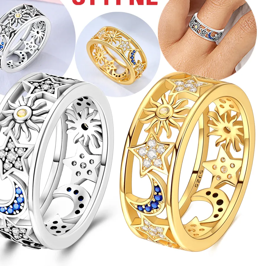 Authentic Silver 925 Shooting Stars Open Ring Elegant Simple 925 Silver Rings for Women Anniversary Original Fine Jewelry Accessories