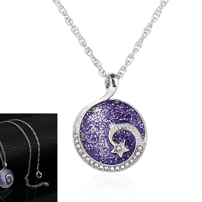 Authentic Crystal Shooting Star Purple Round Pedant Necklace Jewelry Birthday